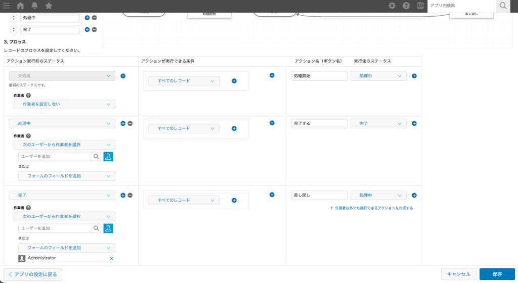 プロセス管理の設定画面2